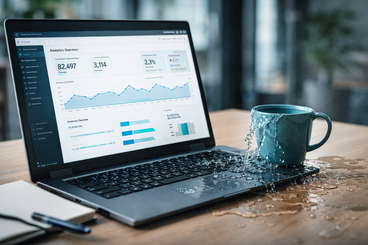 Escena conceptual de tensión y sobrecarga que simboliza una web que recibe atención pero no convierte